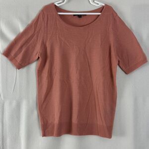 Uniqlo Womens Size XS 100% Ribbed Short‎ Sleeve Top Pink Salmon Casual Shirt